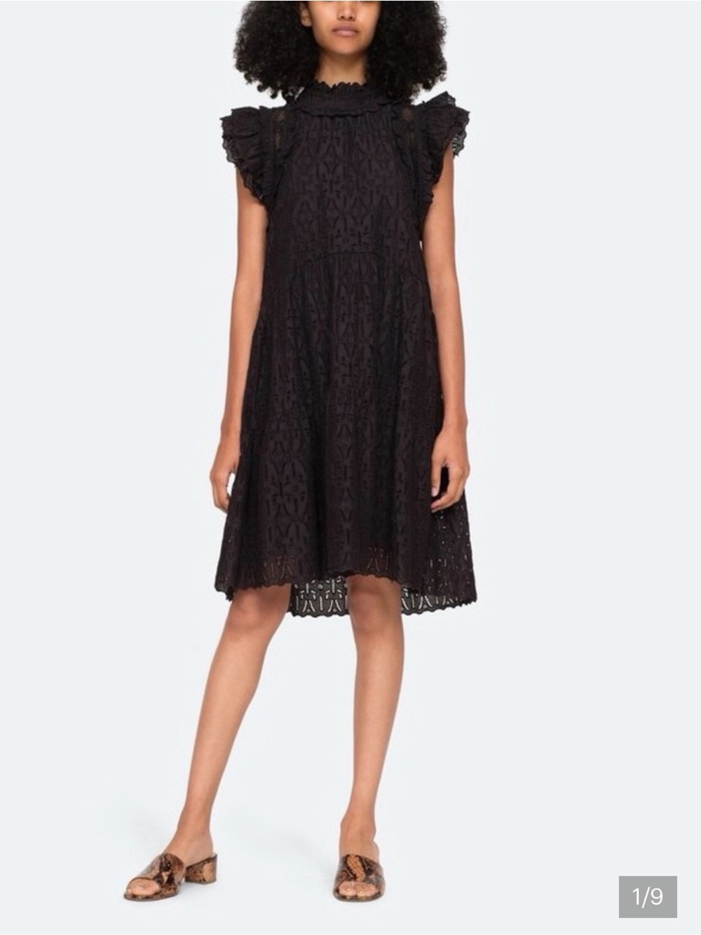 High Neck Black Lace Flutter Sleeve Dress sea of New York Ingrid size 8